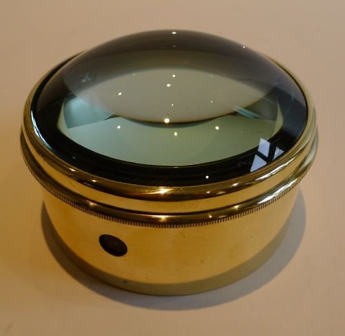 Large English Antique Brass Desk Magnifying Glass / Paperweight C.1910