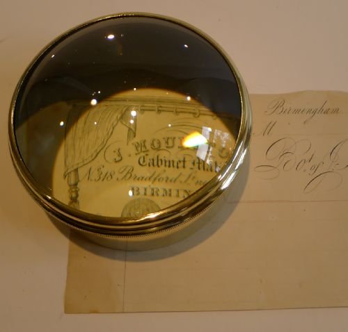fig 1. Large English Antique Brass Desk Magnifying Glass / Paperweight c.1910