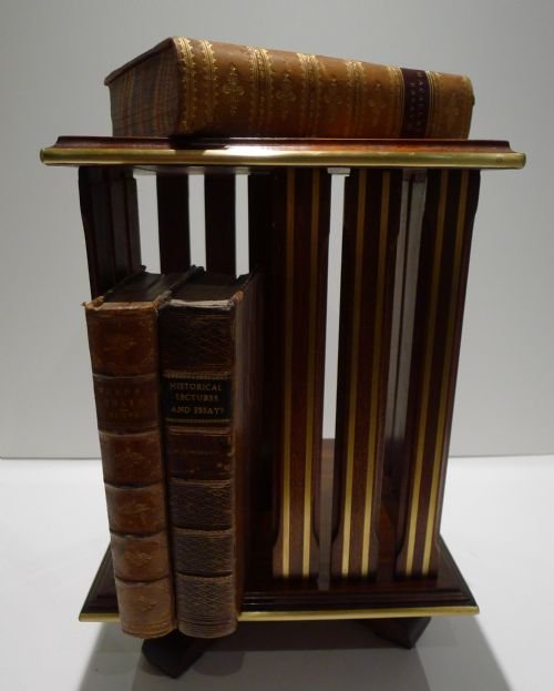 Unusual French Mahogany & Brass Revolving Book Caddy for Desk-top