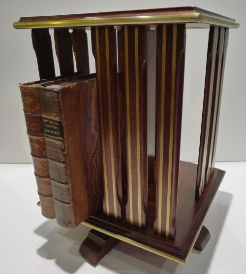 fig 1. Unusual French Mahogany & Brass Revolving Book Caddy For Desk-Top