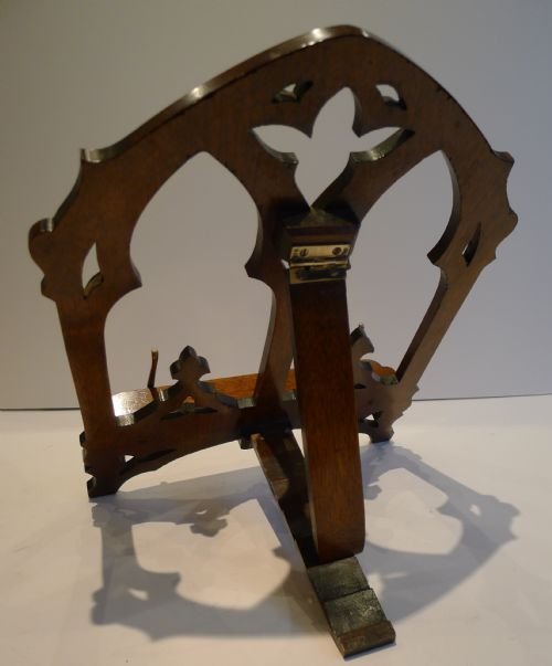 fig 1. Antique English Walnut Book Rest / Lectern - Ivory Inlay c.1890