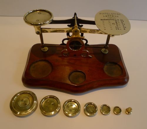 fig 2. Handsome Set Antique English Mahogany & Brass Letter / Postal Scale c.1900
