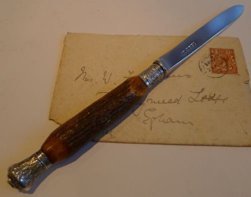Antique English Antler Horn Handled Letter Opener - 1880