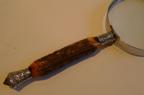 Antique Horn & Sterling Silver Handled Magnifying Glass - Victorian