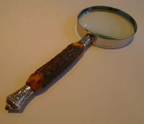 fig 1. Antique Horn & Sterling Silver Handled Magnifying Glass - Victorian