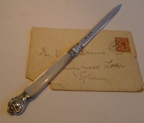 fig 1. Antique English Sterling Silver & Mother of Pearl Letter Opener