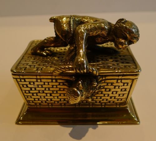 Antique English Figural Table Vesta - Monkey, Parrot, Basket C.1860