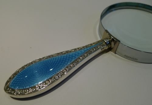 Sterling Silver and Royal Blue Guilloche Enamel Magnifying Glass