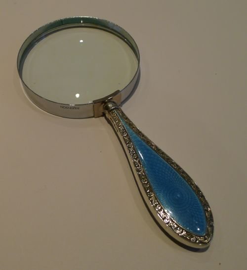 fig 1. Sterling Silver and Royal Blue Guilloche Enamel Magnifying Glass