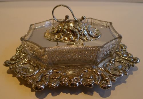 Antique Silver Plate & Glass Butter Dish - Reg. For 1897