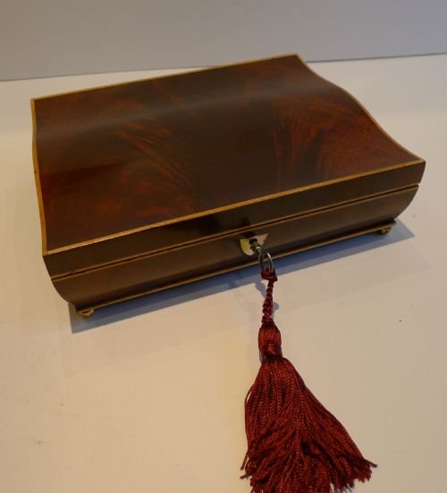 Stunning Flamed Mahogany and Boxwood Table Box with Interior Mirror C.1820