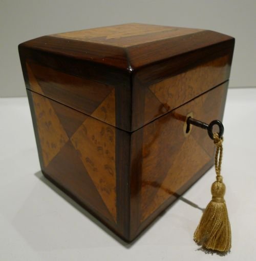 fig 1. Magnificent Antique English Trinity House Tea Caddy c.1840 - Ship Inlaid