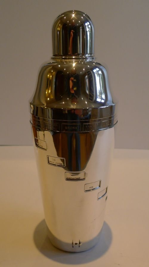 English Silver Plated Cocktail Shaker - With Recipes C.1930