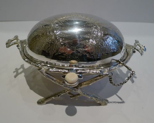 Antique English Fern Engraved Silver Plate Revolving Butter Dish - Reg. 1870