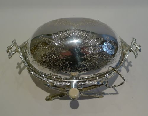 fig 1. Antique English Fern Engraved Silver Plate Revolving Butter Dish - Reg. 1870