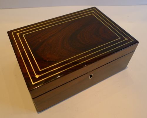 Antique English Brass Inlaid Rosewood Jewelry / Desk Box C.1840