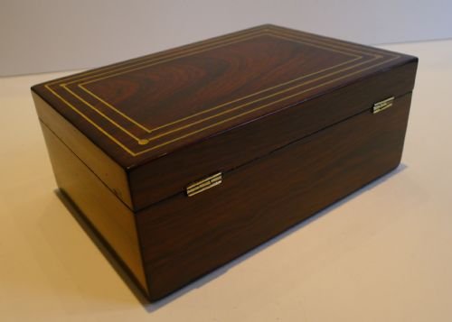 fig 1. Antique English Brass Inlaid Rosewood Jewelry / Desk Box c.1840