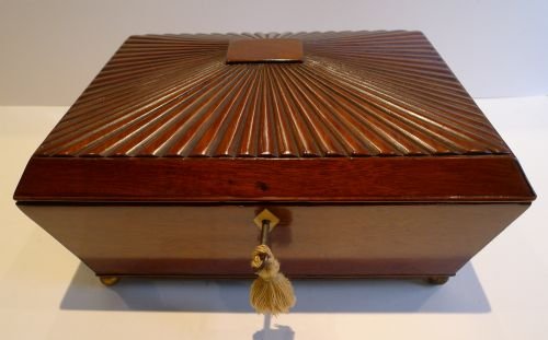 Handsome Antique English Regency Box in Mahogany - Fluted Lid, C.1820