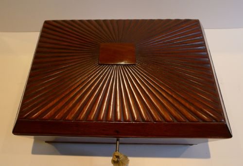 fig 1. Handsome Antique English Regency Box In Mahogany - Fluted Lid, c.1820
