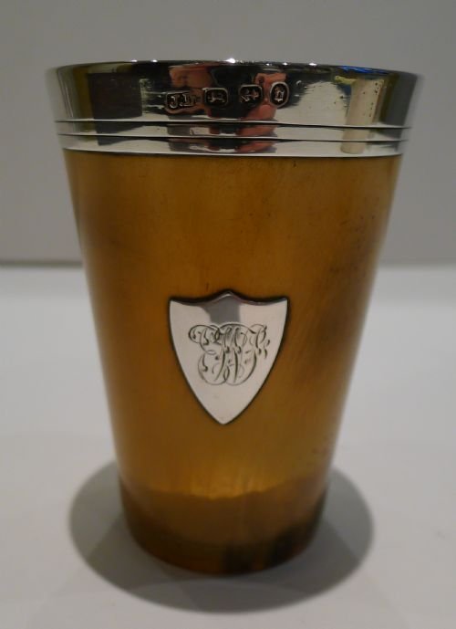 Antique English or Scottish Antler Horn Beaker - Sterling Silver - 1878
