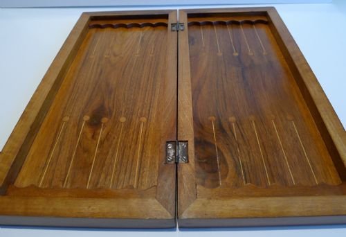 fig 1. Antique English Folding Chess / Backgammon Board With Original Backgammon Counters