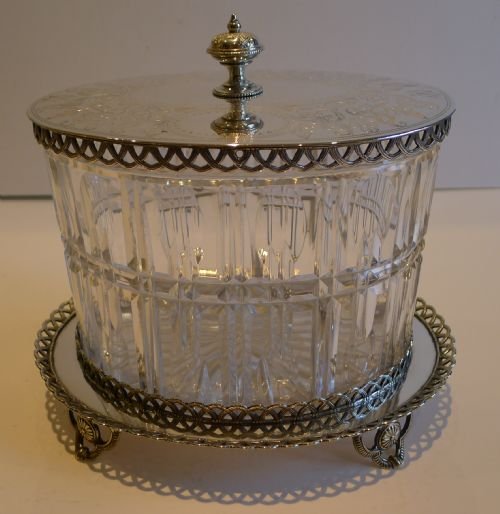 Magnificent Victorian Cut Crystal & Silver Plated Biscuit Box C.1870