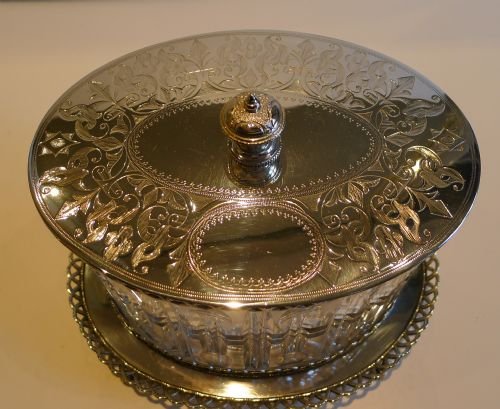 fig 1. Magnificent Victorian Cut Crystal & Silver Plated Biscuit Box c.1870