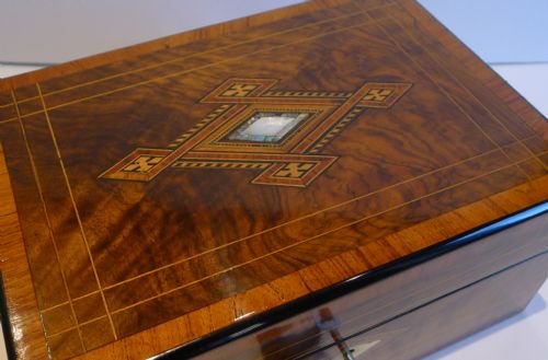 fig 1. Beautiful Antique English Jewelry Box - Inlaid Walnut c.1860