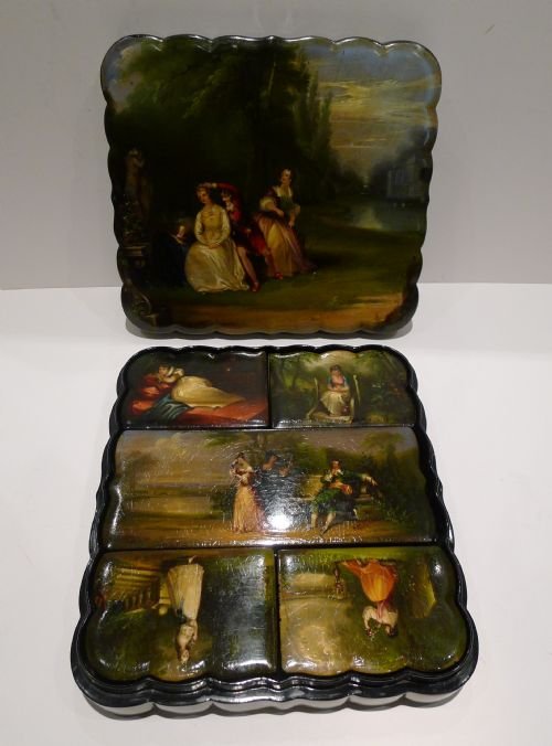 Magnificent Hand Painted Set Counter Boxes by Jennens & Bettridge C.1840