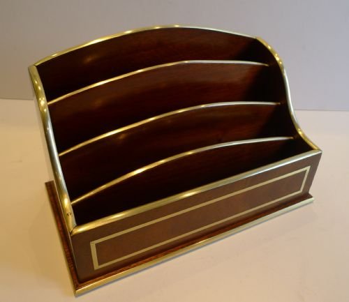 Antique French Mahogany & Brass Stationery Caddy / Letter Holder C.1900