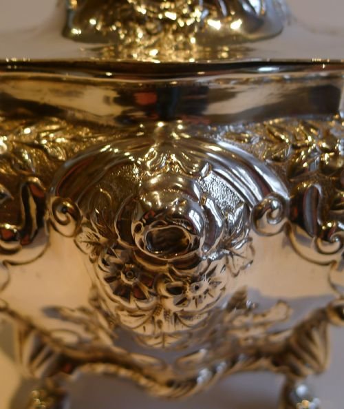 fig 1. Magnificent Antique English Sterling Silver Tea Caddy - Chester 1896