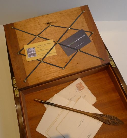 fig 2. Antique English Rosewood Writing Slope / Lap Desk c.1830 - Cut Foliate Ivory Inlay