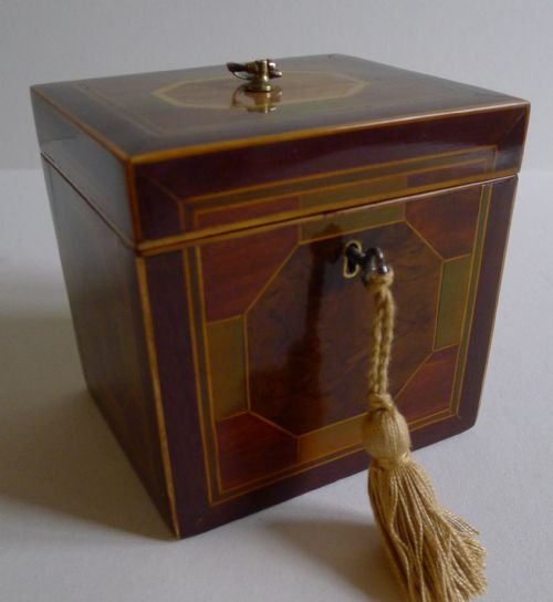 Rare George III Exotic Wood Geometric Tea Caddy C.1790