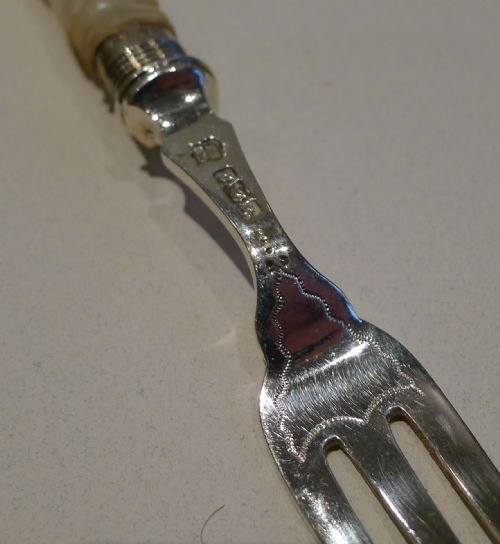 fig 1. Antique English Sterling Silver & Mother of Pearl Cake or Desert Forks - 1906