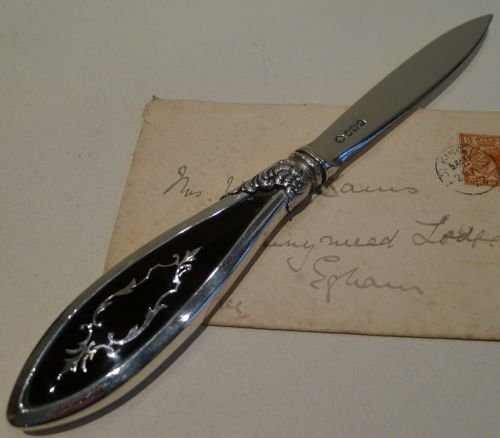 English Sterling Silver and Tortoise Shell Letter Opener - Pique Inlay - 1920