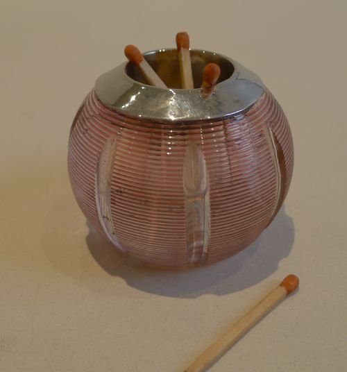 Antique English Clear & Cranberry Glass Match Striker - Sterling Silver, 1900