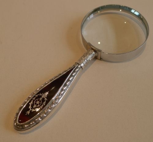 English Sterling Silver & Tortoise Shell Magnifying Glass - Pique Inlaid