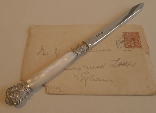 Antique English Sterling Silver & Mother of Pearl Letter Opener