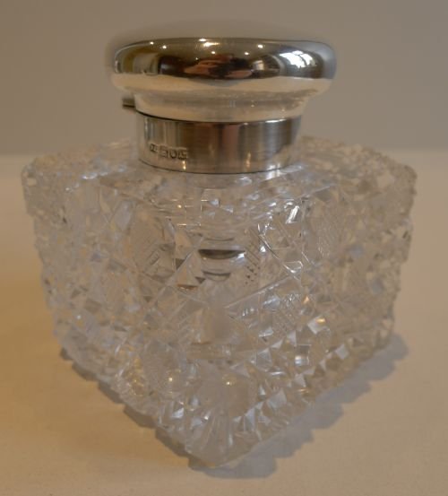 fig 1. Huge Antique English Cut Crystal and Sterling Silver Inkwell - 1898