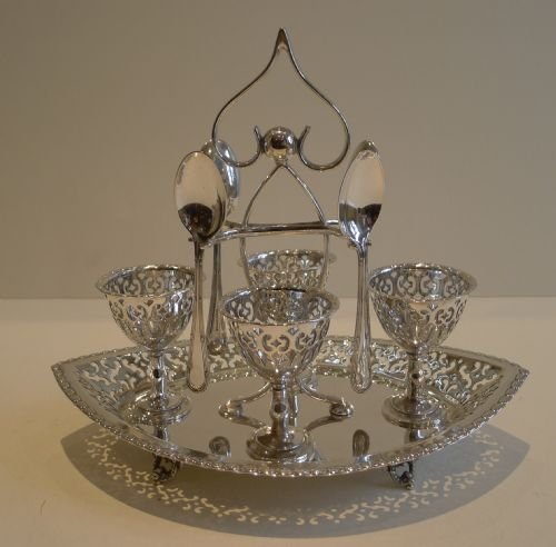 Antique English Silver Plate Egg Cruet for Four C.1900
