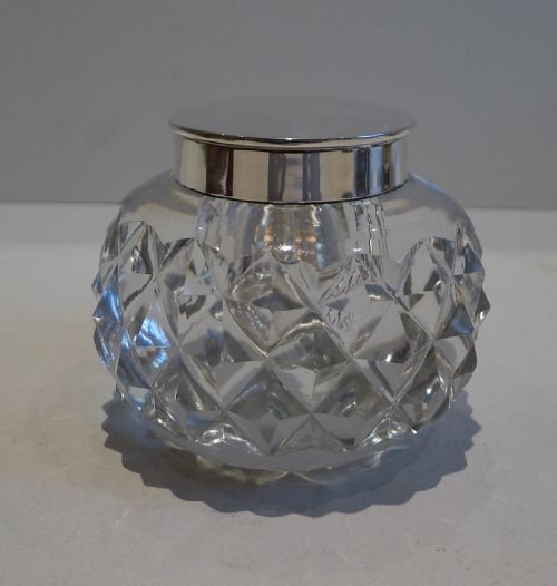 Large English Cut Glass & Sterling Silver Inkwell by John Grinsell & Sons