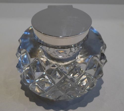 fig 1. Large English Cut Glass & Sterling Silver Inkwell by John Grinsell & Sons
