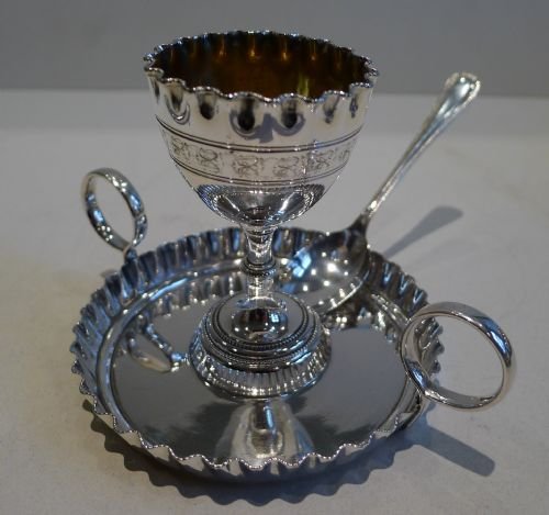 fig 1. Pair Antique English Individual Egg Cruets With Spoons In Silver Plate