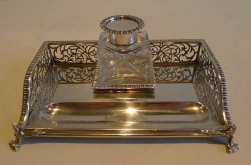 Victorian English Inkwell / Inkstand - Sterling Silver - 1896