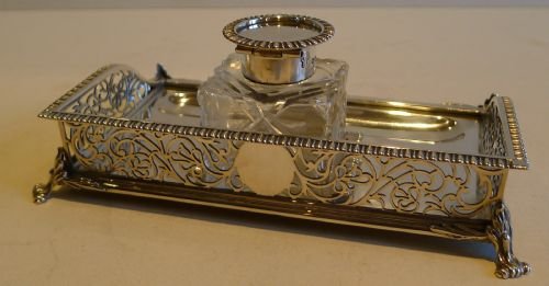 fig 1. Victorian English Inkwell / Inkstand - Sterling Silver - 1896
