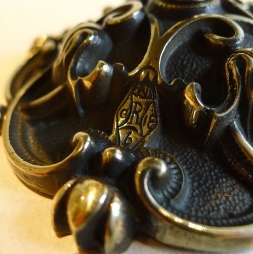 fig 1. Antique English Brass Desk / Counter Bell - Registration Diamond For 1864