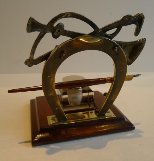 fig 1. Handsome Antique English Equestrian Inkwell / Inkstand c.1900
