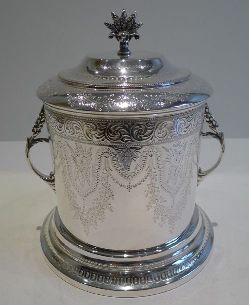 Fabulous English Silver Plate Biscuit Box with Wheatsheaf Finial - By William Hutton