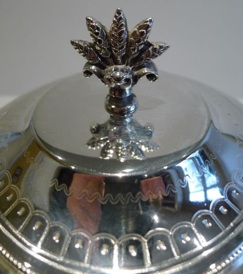 fig 1. Fabulous English Silver Plate Biscuit Box With Wheatsheaf Finial - By William Hutton