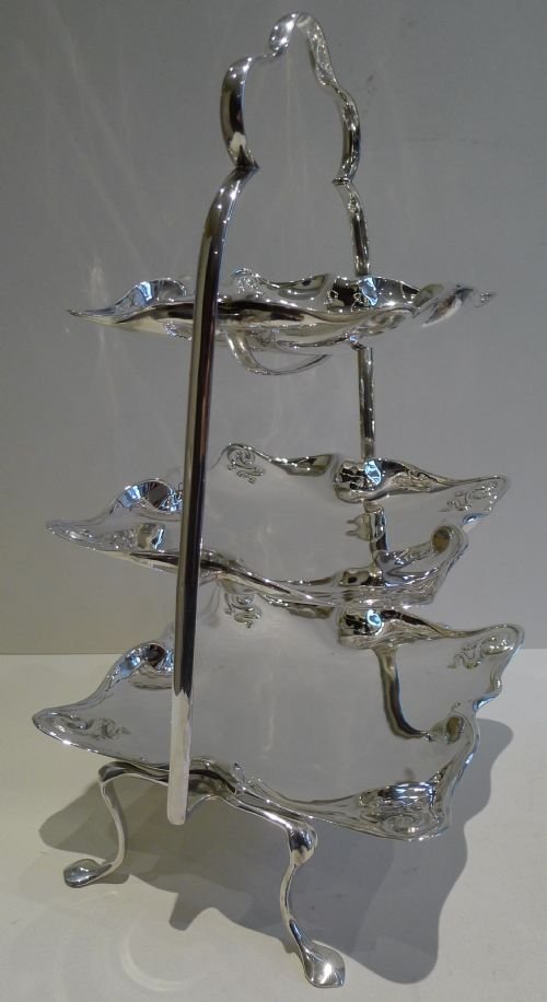 Magnificent Art Nouveau Three-tier Cake Stand in Silver Plate by Fenton Brothers